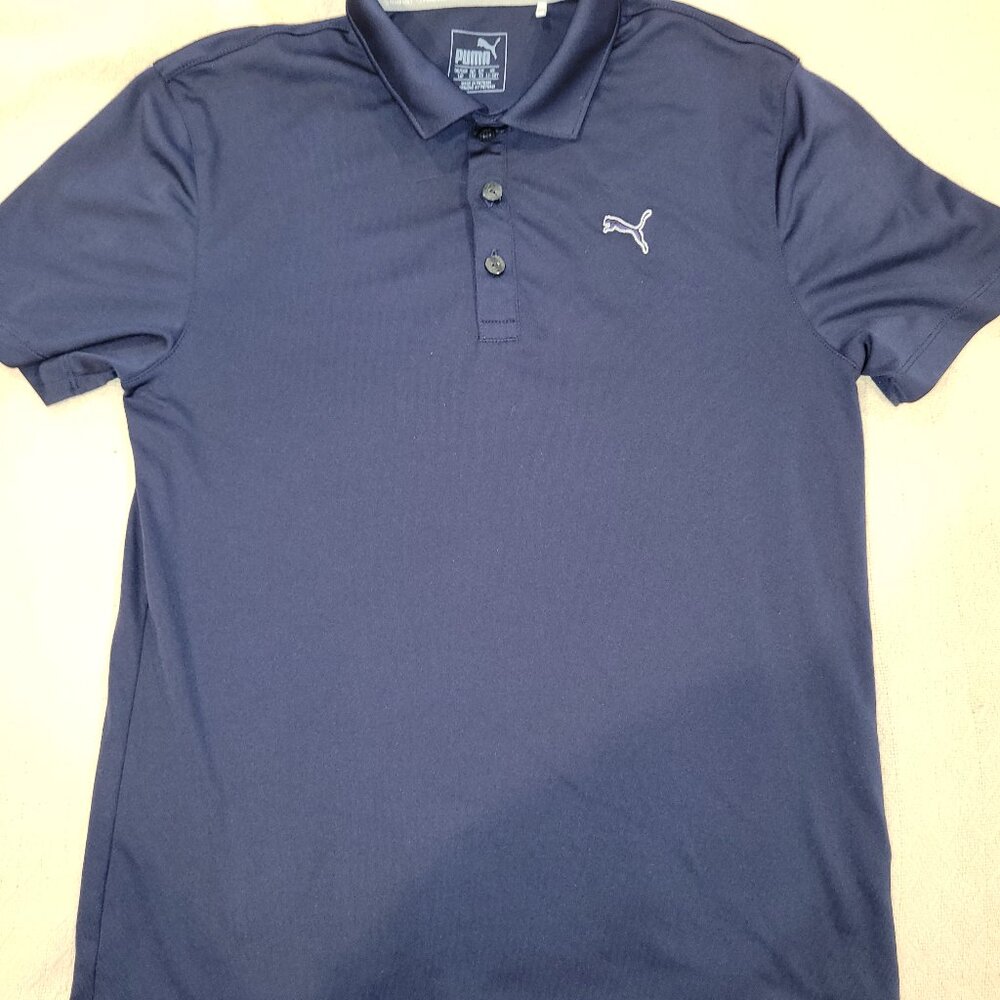 Puma Navy Blue Boys Polo Shirt with White Logo